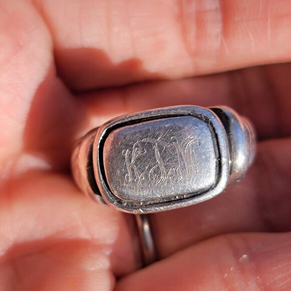 Heavy solid 925 sterling silver vintage engraved monogram ring - Picture 2 of 16